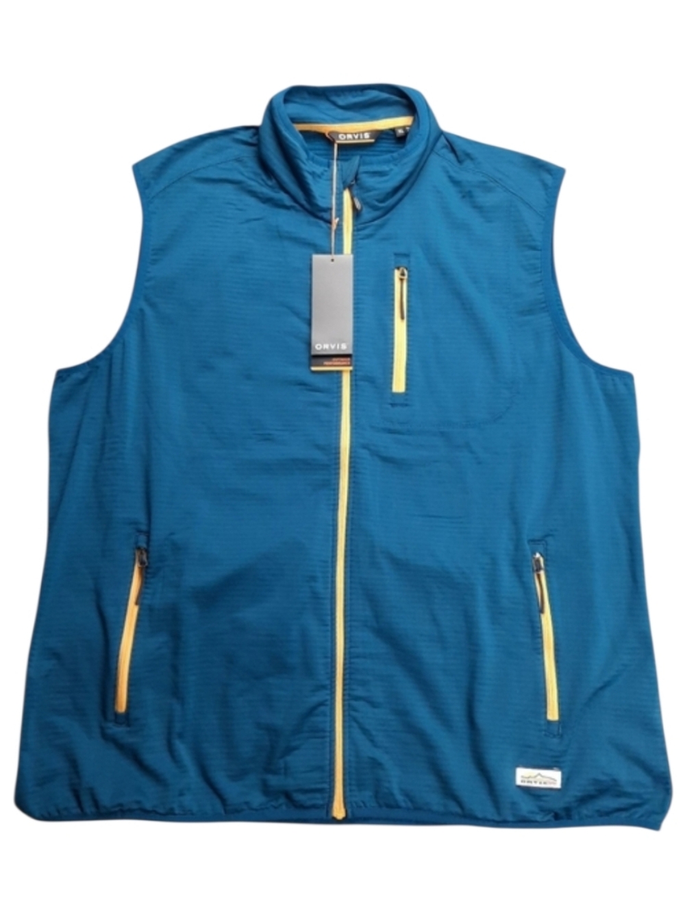 Orvis NWT Horseshoe Hills Midlayer Fleece Zip Vest Blue/Gold SZ XL